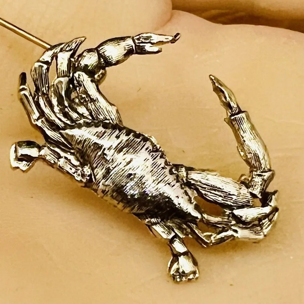 Vintage Jolle Crab Brooch Pinback Cancer June July Birthday Silver Tone 1497